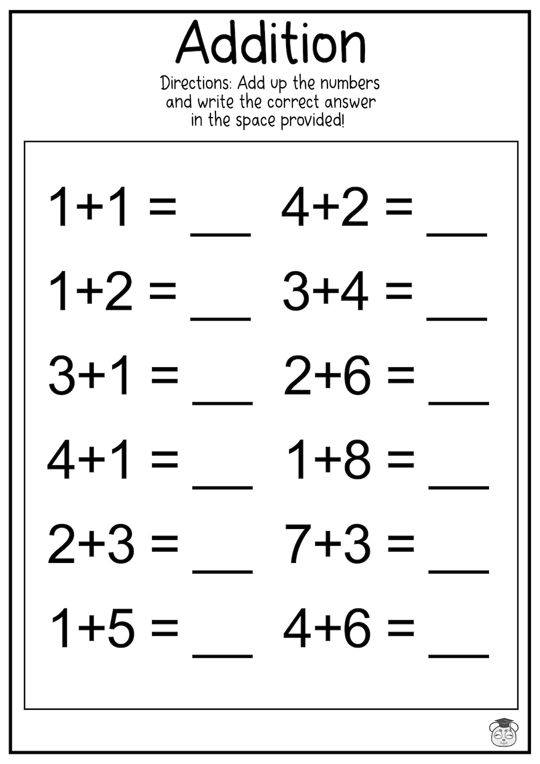 10 Printable Addition Math Worksheets Addition Practice Using Single