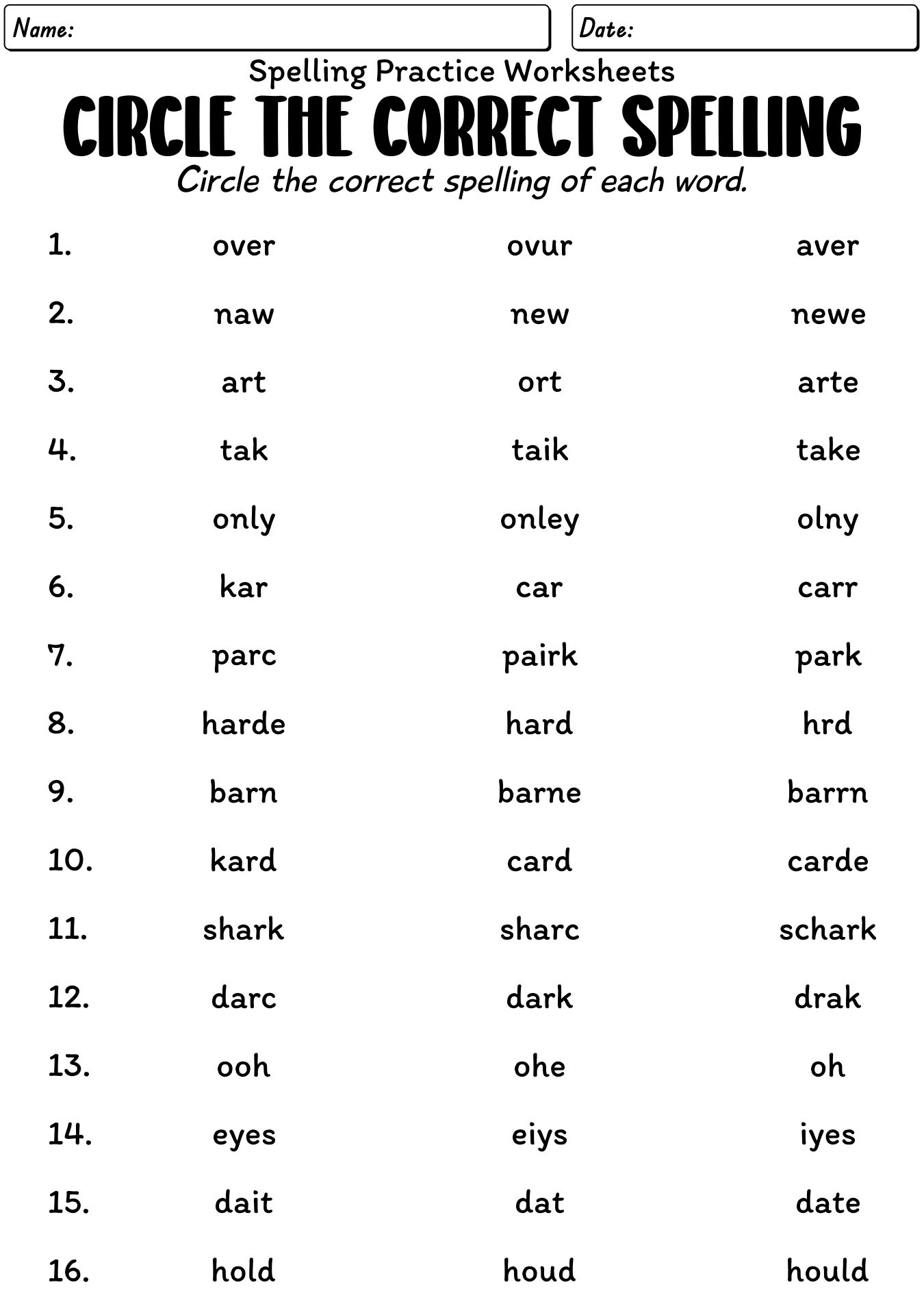 14 Printable Spelling Practice Worksheets Free PDF At Worksheeto