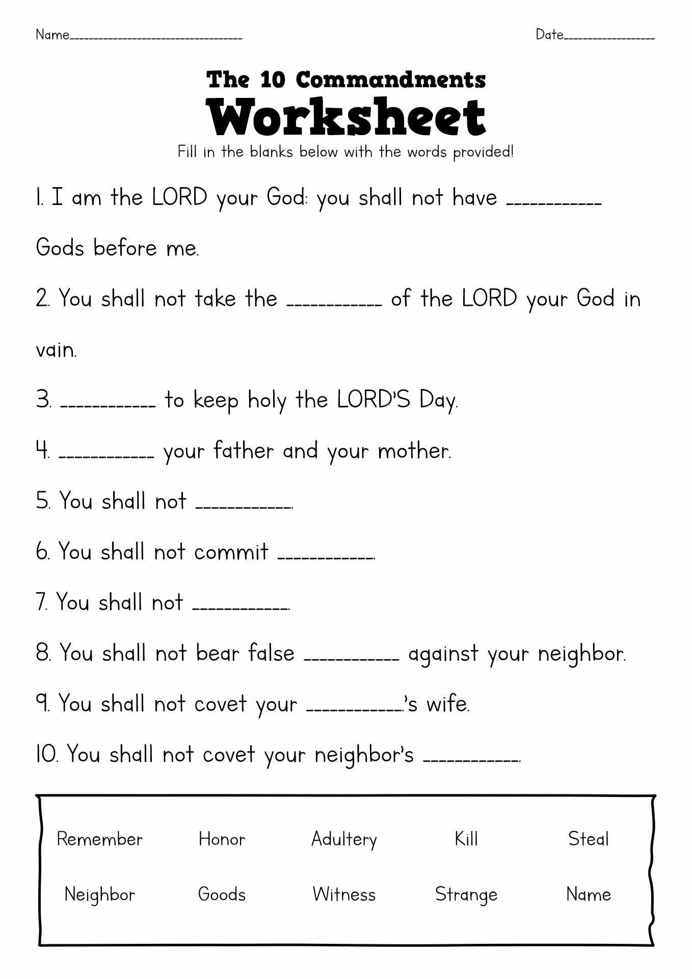 15 Free Printable 10 Commandments Worksheets Free PDF At Worksheeto