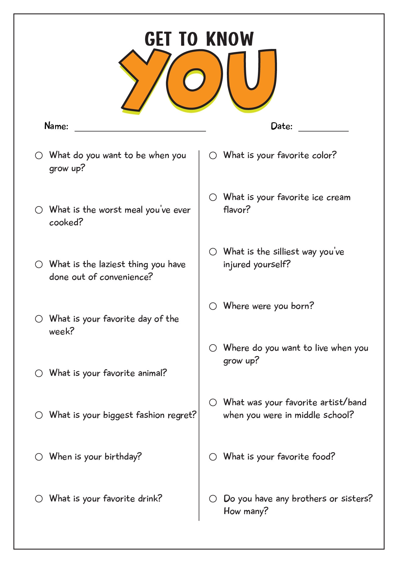 17 Best Images Of Printable Getting To Know You Worksheets Student