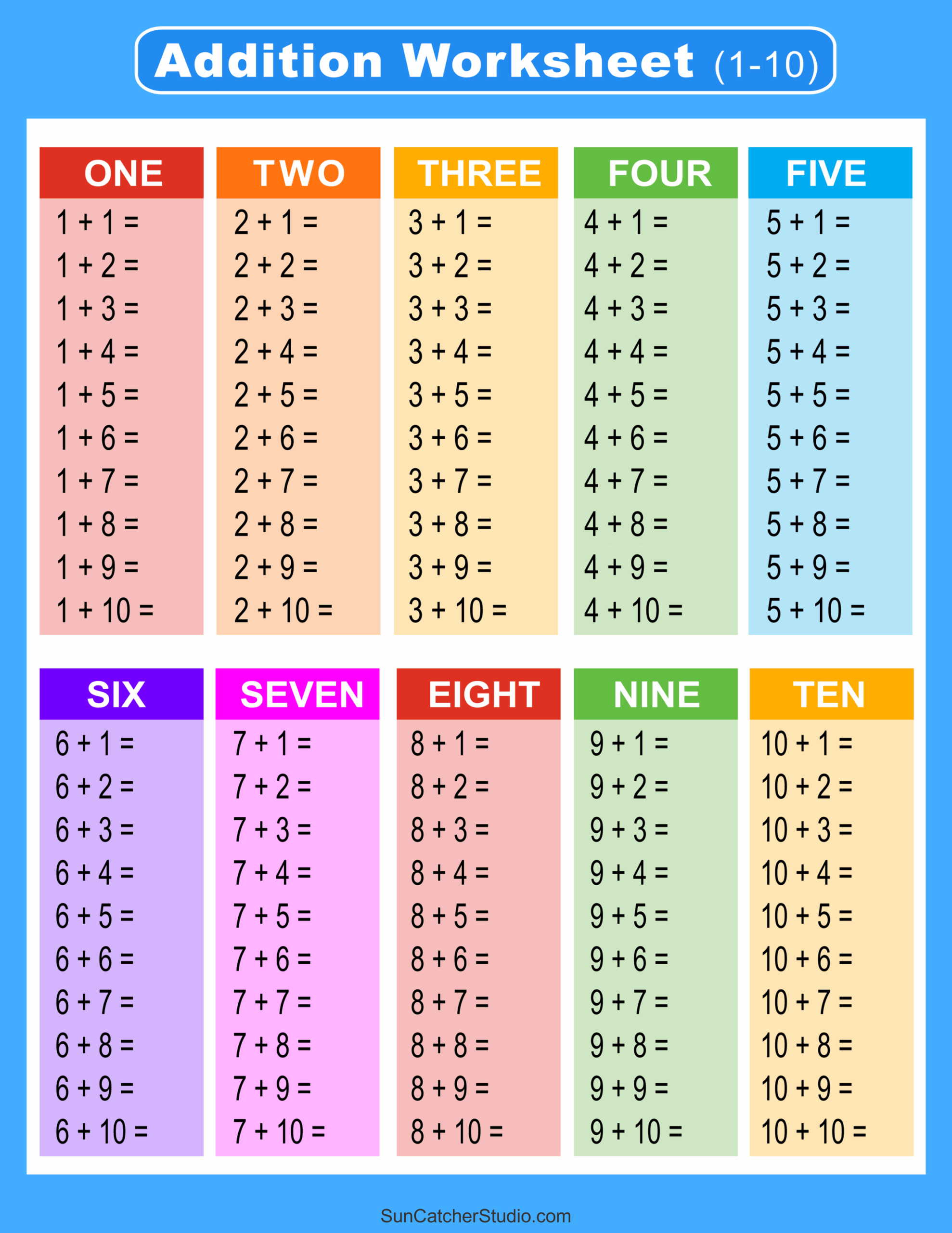 Addition Charts Tables Worksheets Free Printable PDF Files DIY