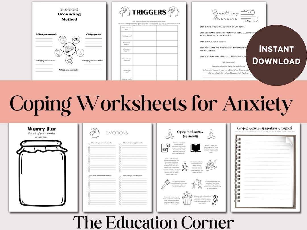 Anxiety Worksheets Mental Health Worksheets PDF Printable Instant 