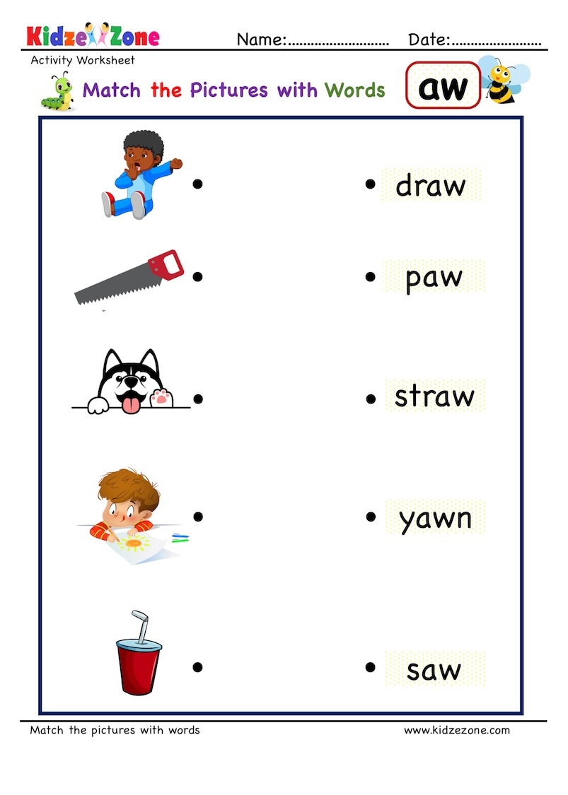 Aw Word Family Find And Match Worksheet KidzeZone