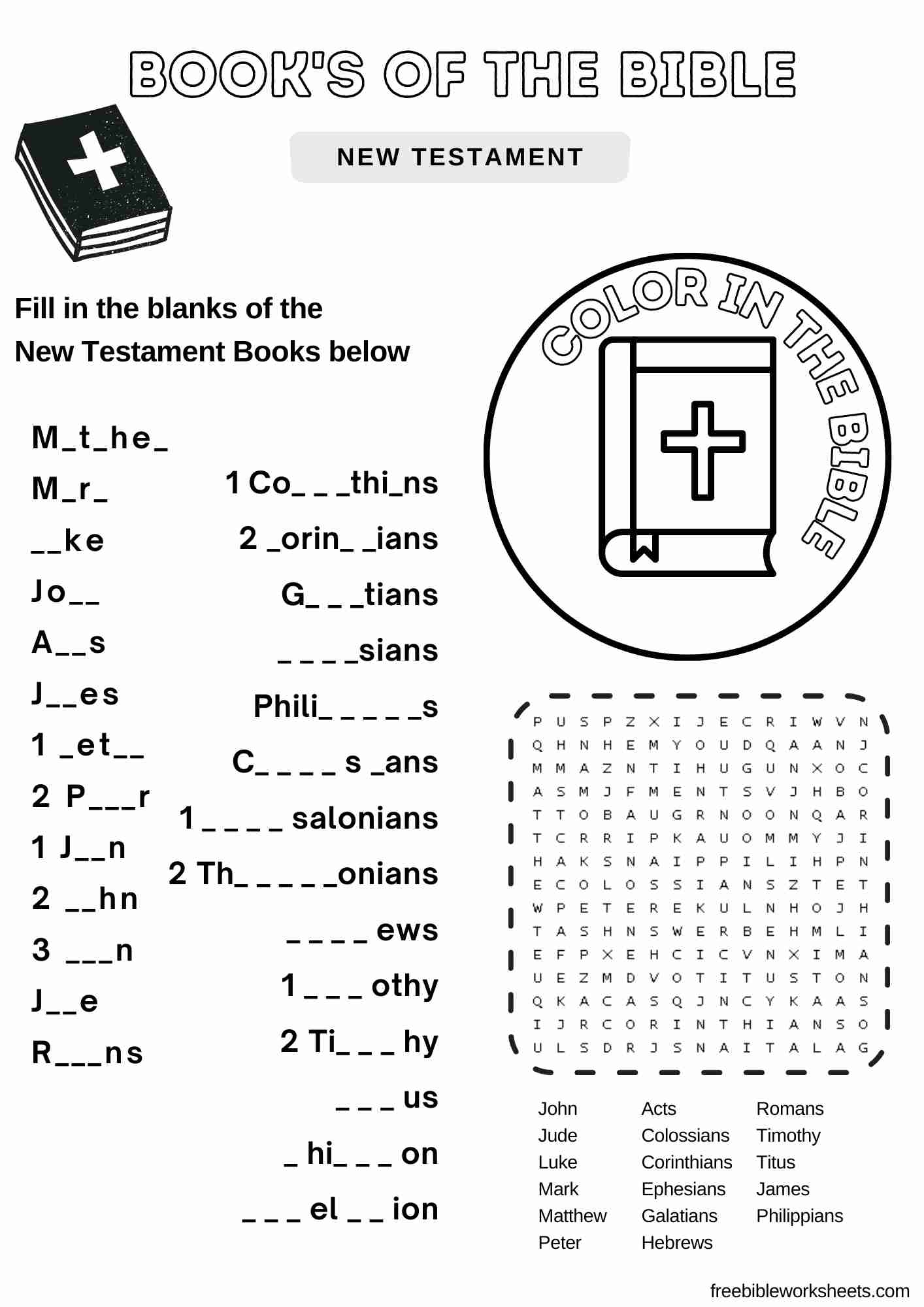 Books Of The Bible New Testament VBS Worksheet Free Bible Worksheets