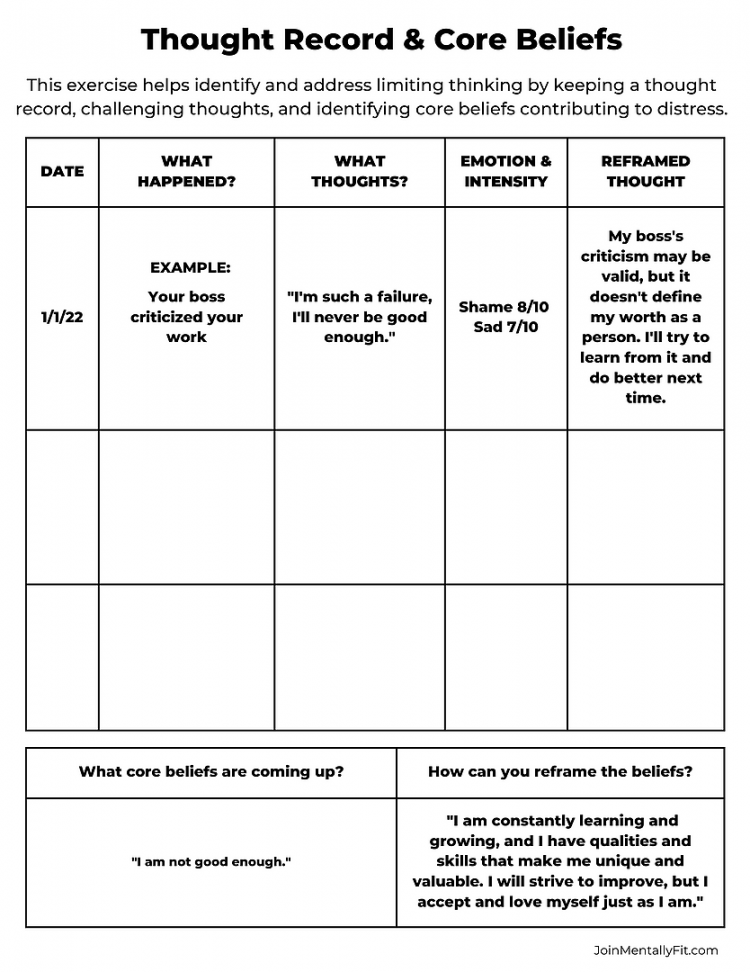 Cognitive Behavioral Therapy Worksheet Printable PDF Template