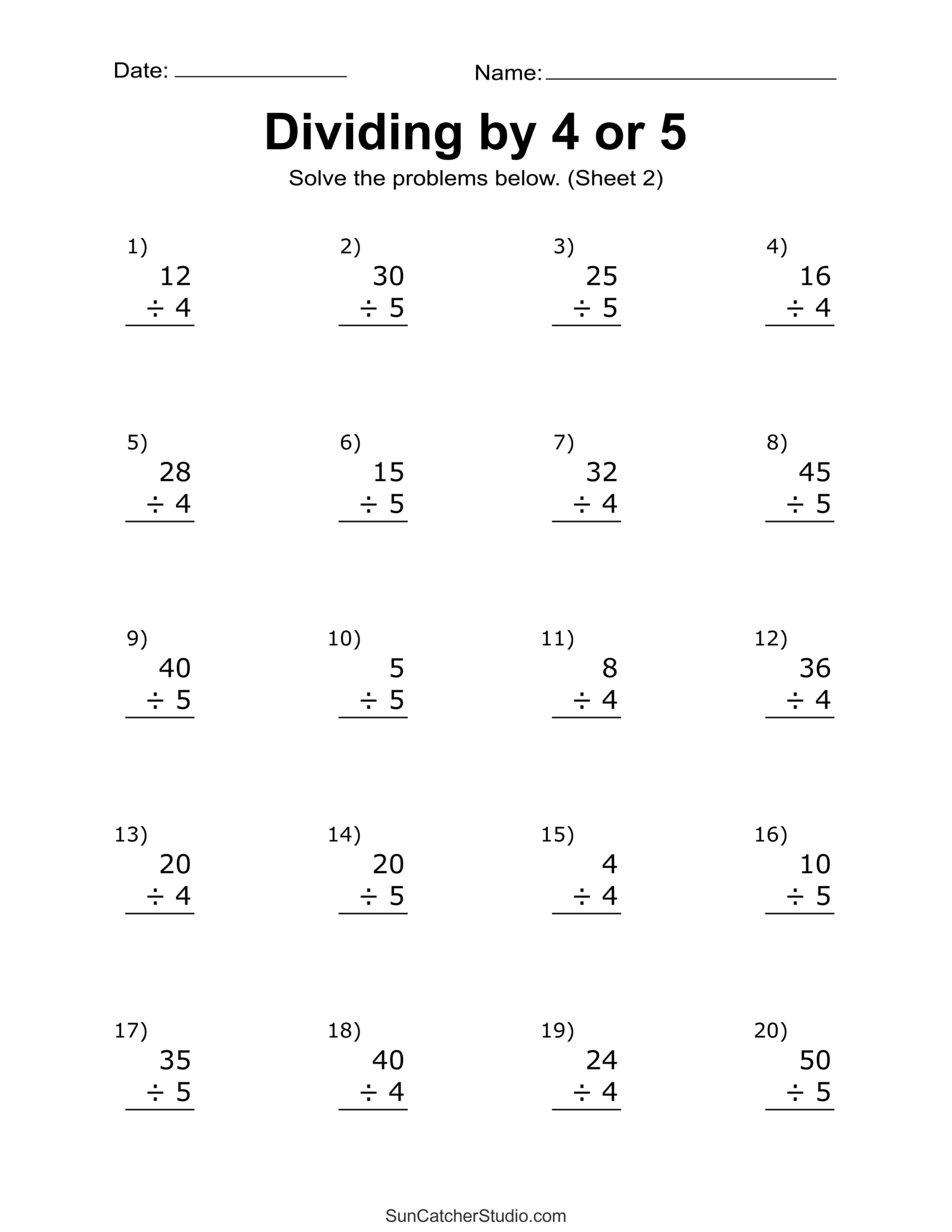 Division Worksheets Problems Free Printable Math Drills Free 