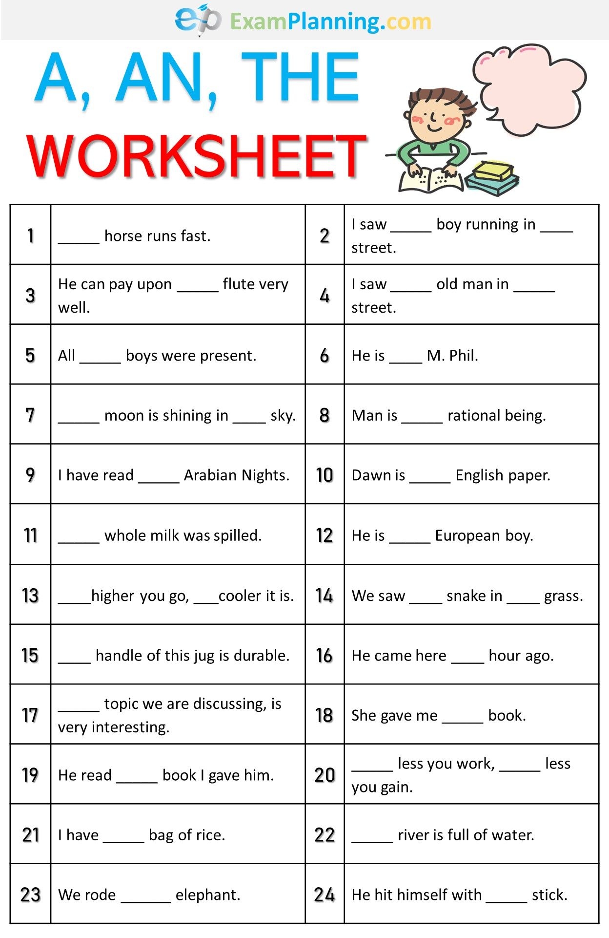 English Grammar Printable Worksheets