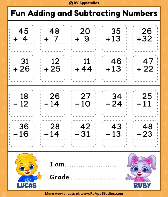 Free Addition And Subtraction Worksheets For Practice Math Printables