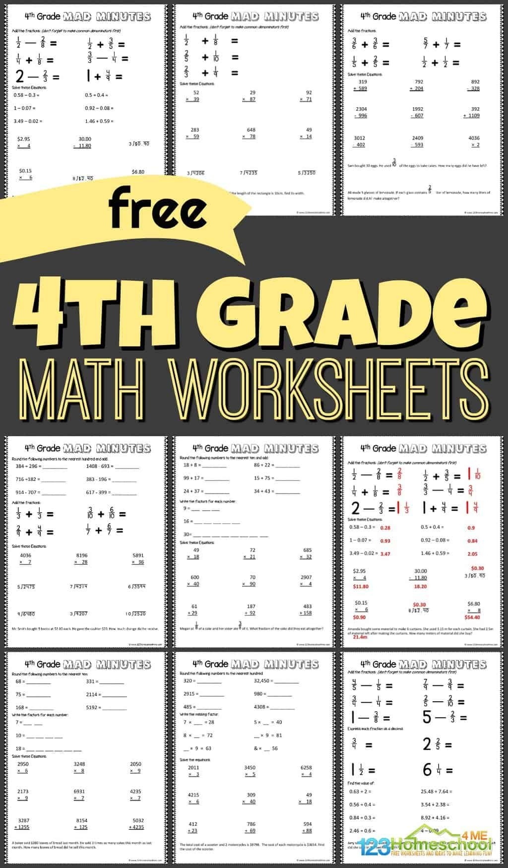 Free Fourth Grade Math Worksheets