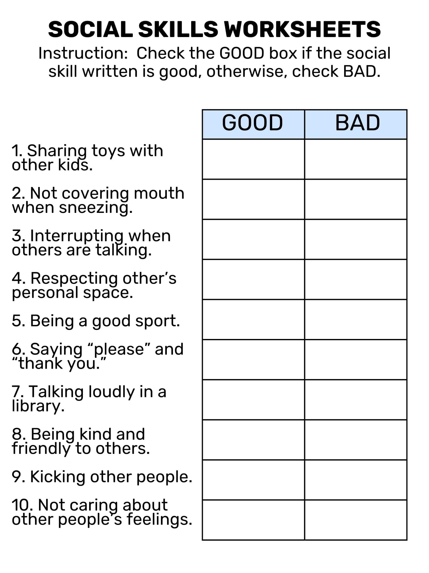 Free Free Printable Social Skills Worksheet For Kids Download Free