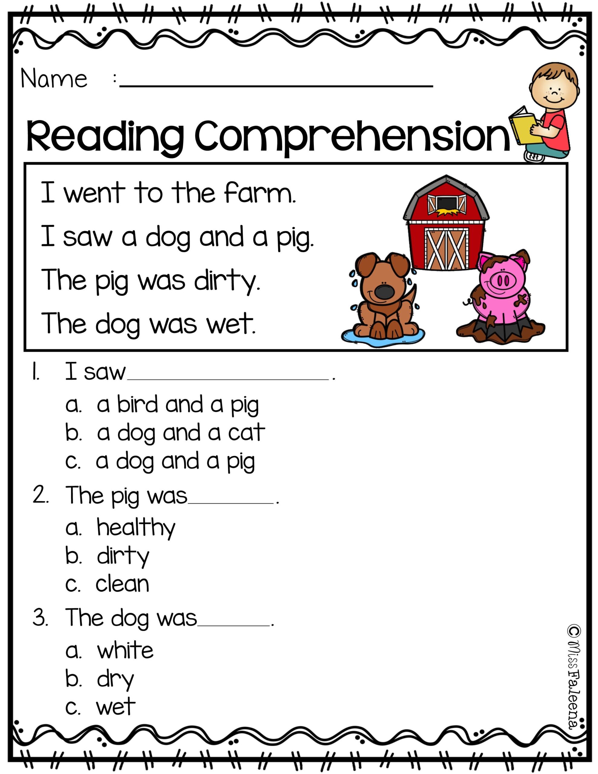 Free Kindergarten Reading Comprehension Worksheets