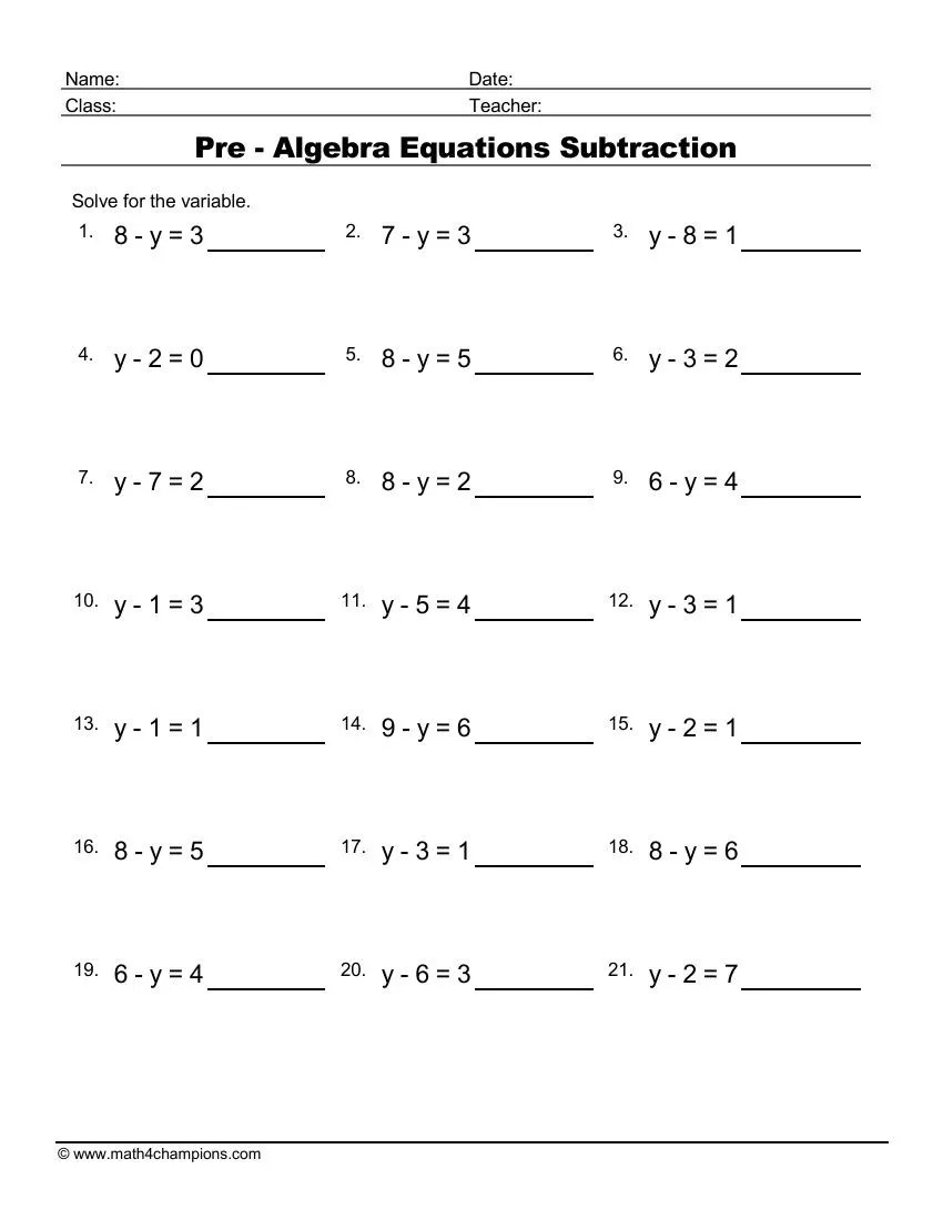Free Printable Algebra Worksheets King Printables