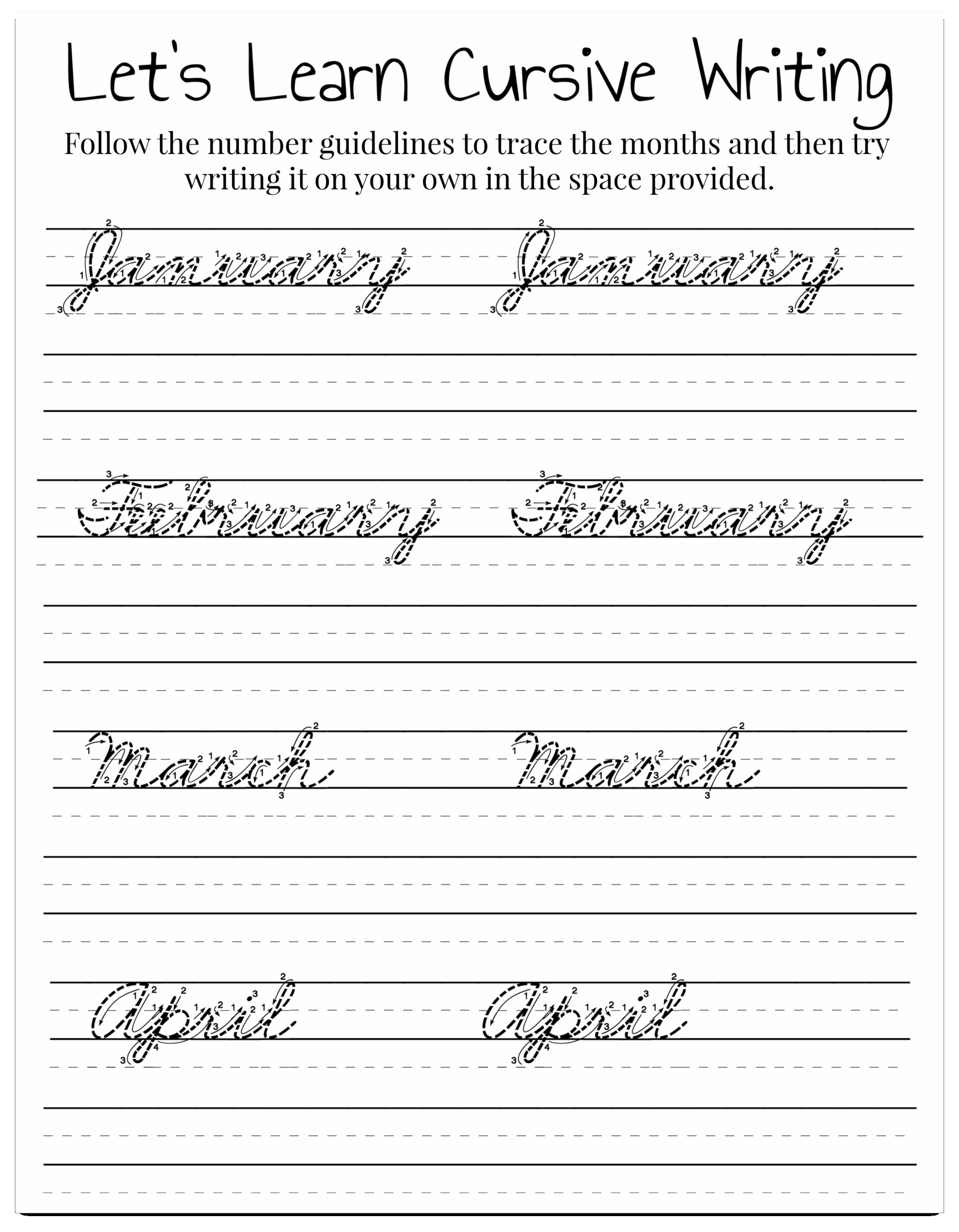 Free Printable Cursive Writing Worksheets