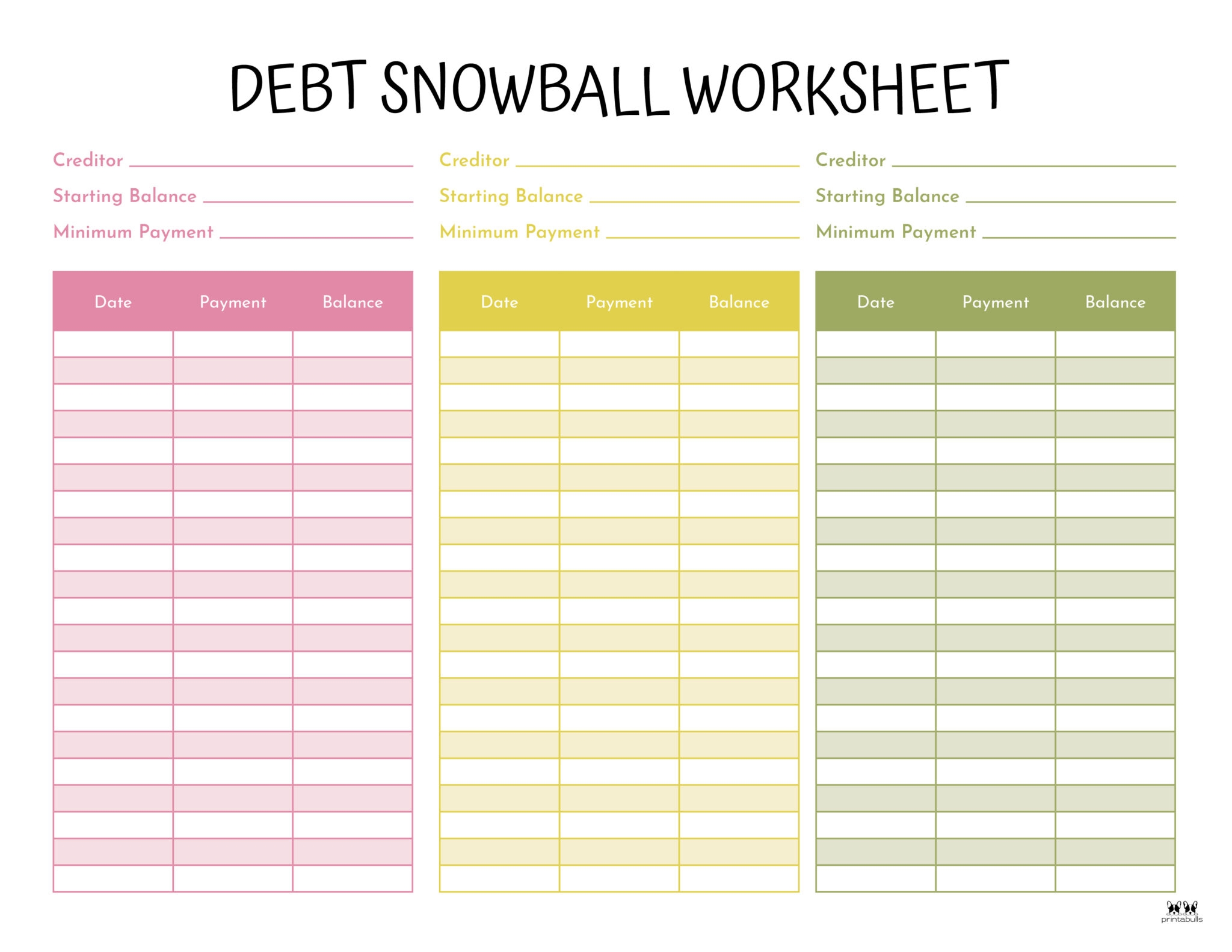 Free Printable Debt Snowball Worksheet