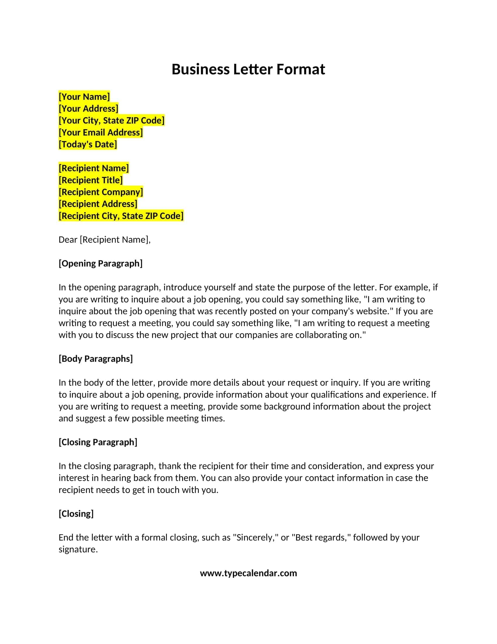 Free Printable Formal Business Letter Templates PDF Word Example