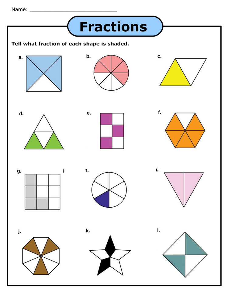 Free Printable Fraction Worksheets for Grade 3 To 6 PDF