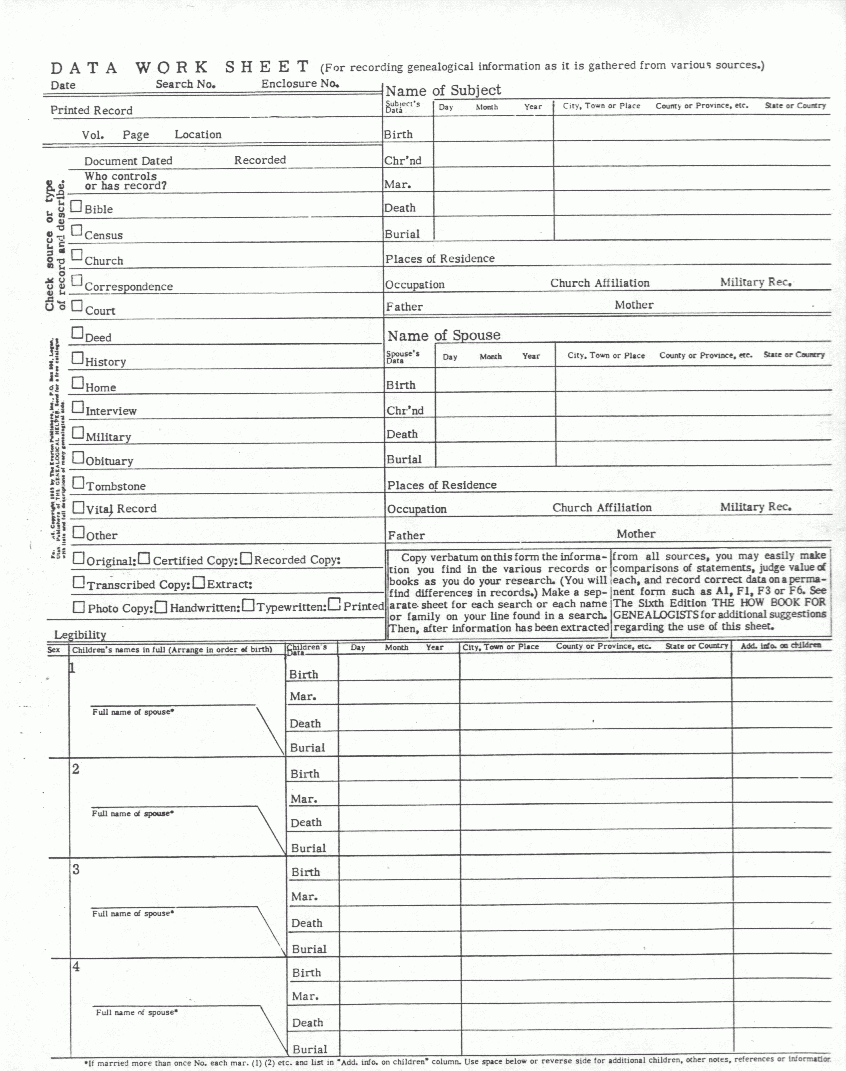 Free Printable Genealogy Forms Individual Worksheet Printable Forms
