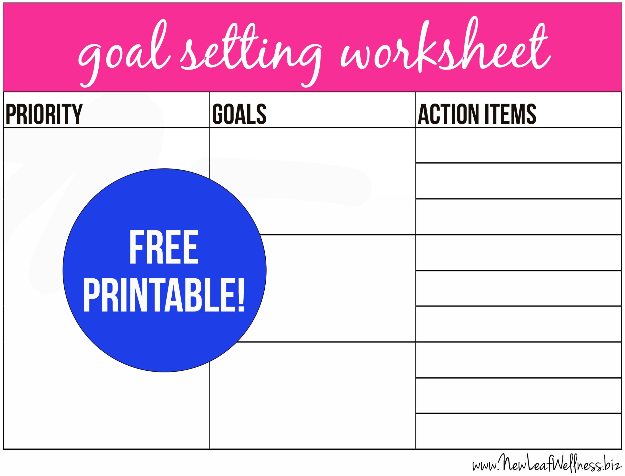 Free Printable Goal Setting Worksheet And Instructions New Leaf Wellness