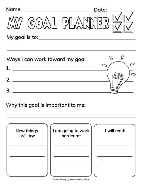 Free Printable Goal Setting Worksheets For Kids Mrs Merry 