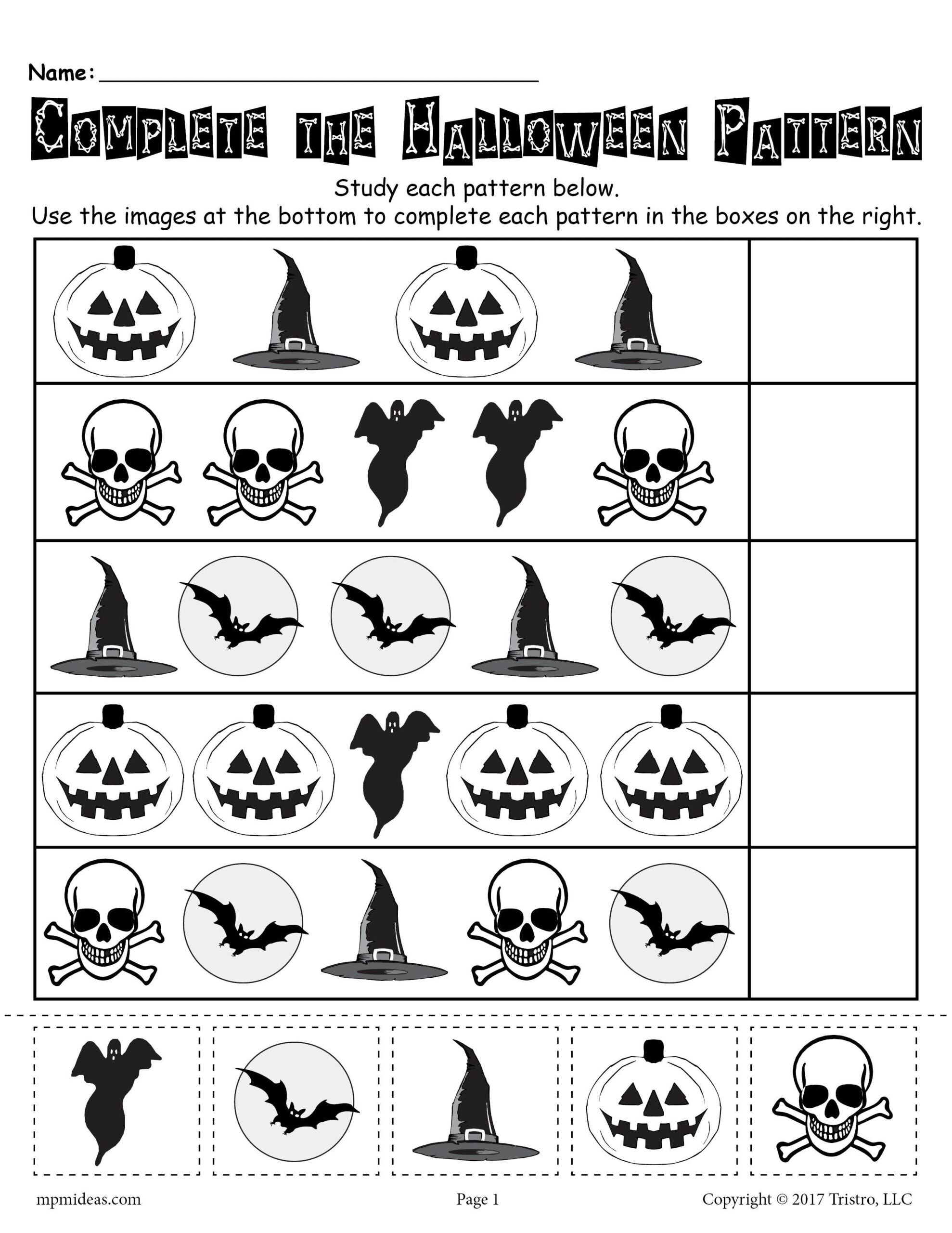 FREE Printable Halloween Pattern Worksheet Halloween Worksheets 