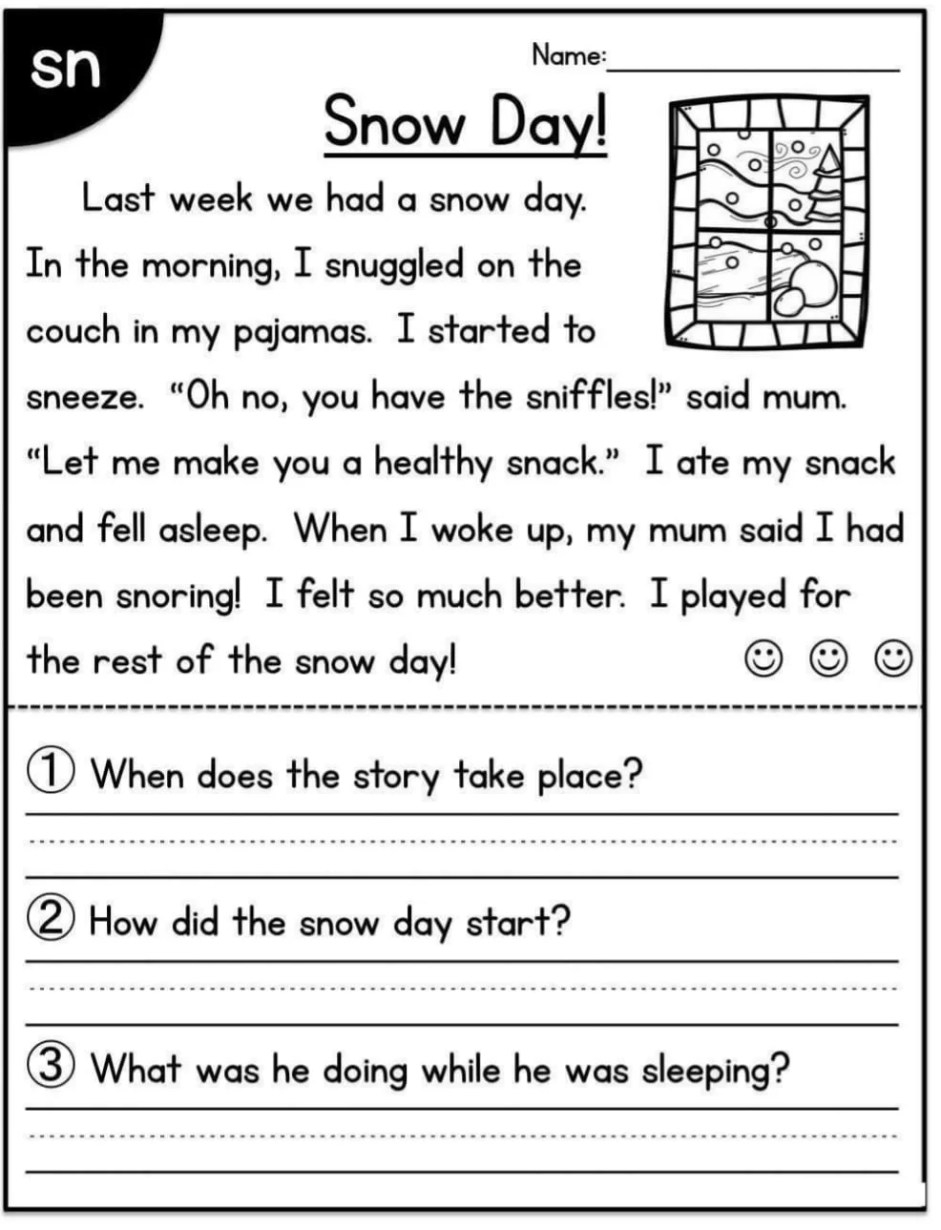 FREE Printable Kindergarten Reading Comprehension Worksheets