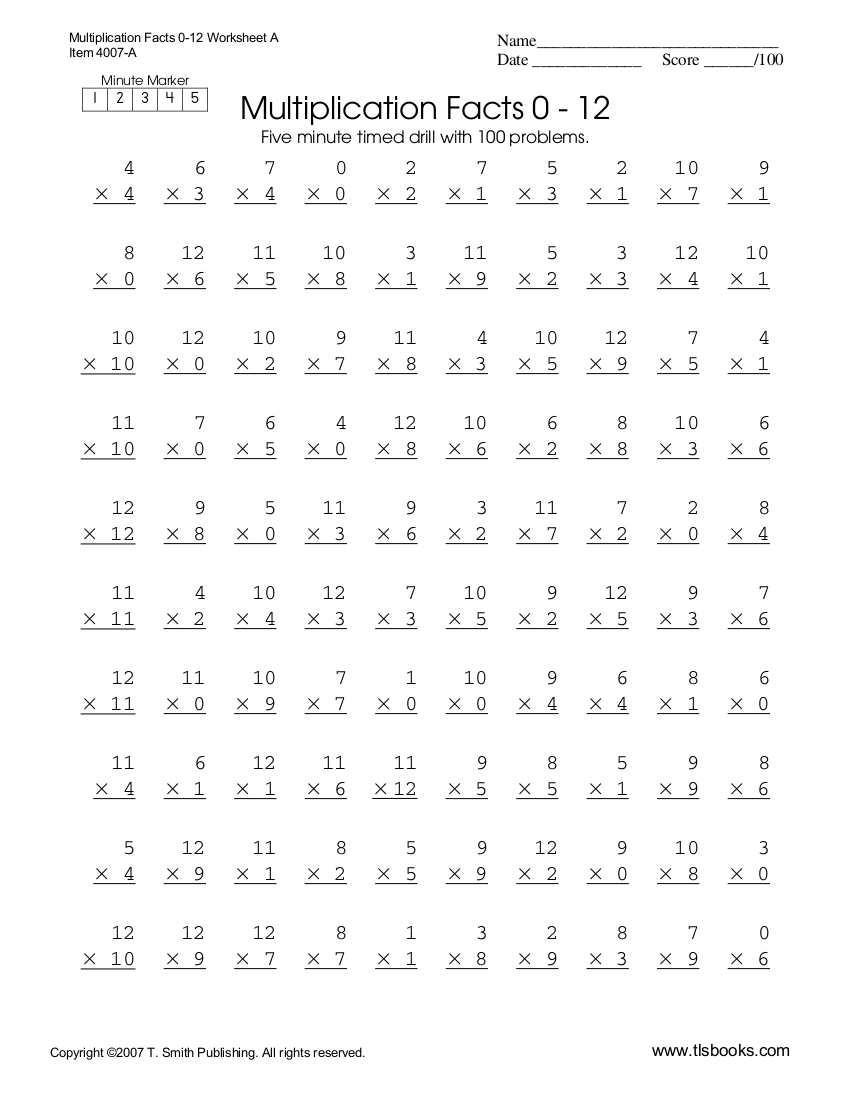 Free Printable Multiplication Practice Sheets