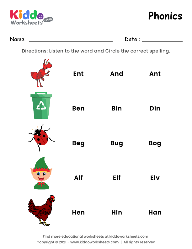 Free Printable Phonics Worksheet Kiddoworksheets