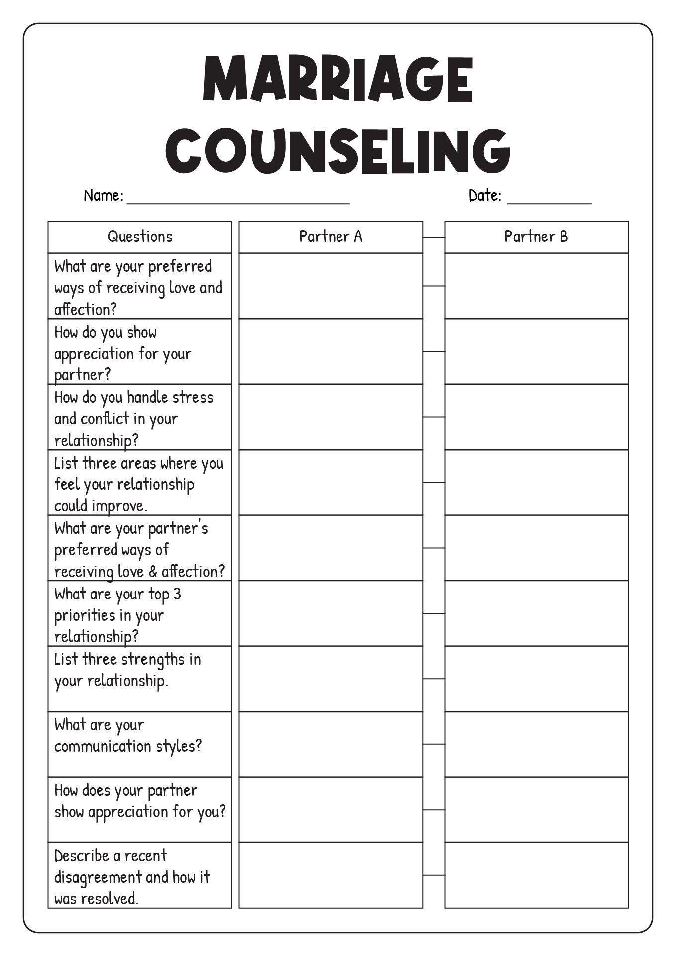 Free Printable Pre Marriage Counseling Worksheets Planner Hexagon