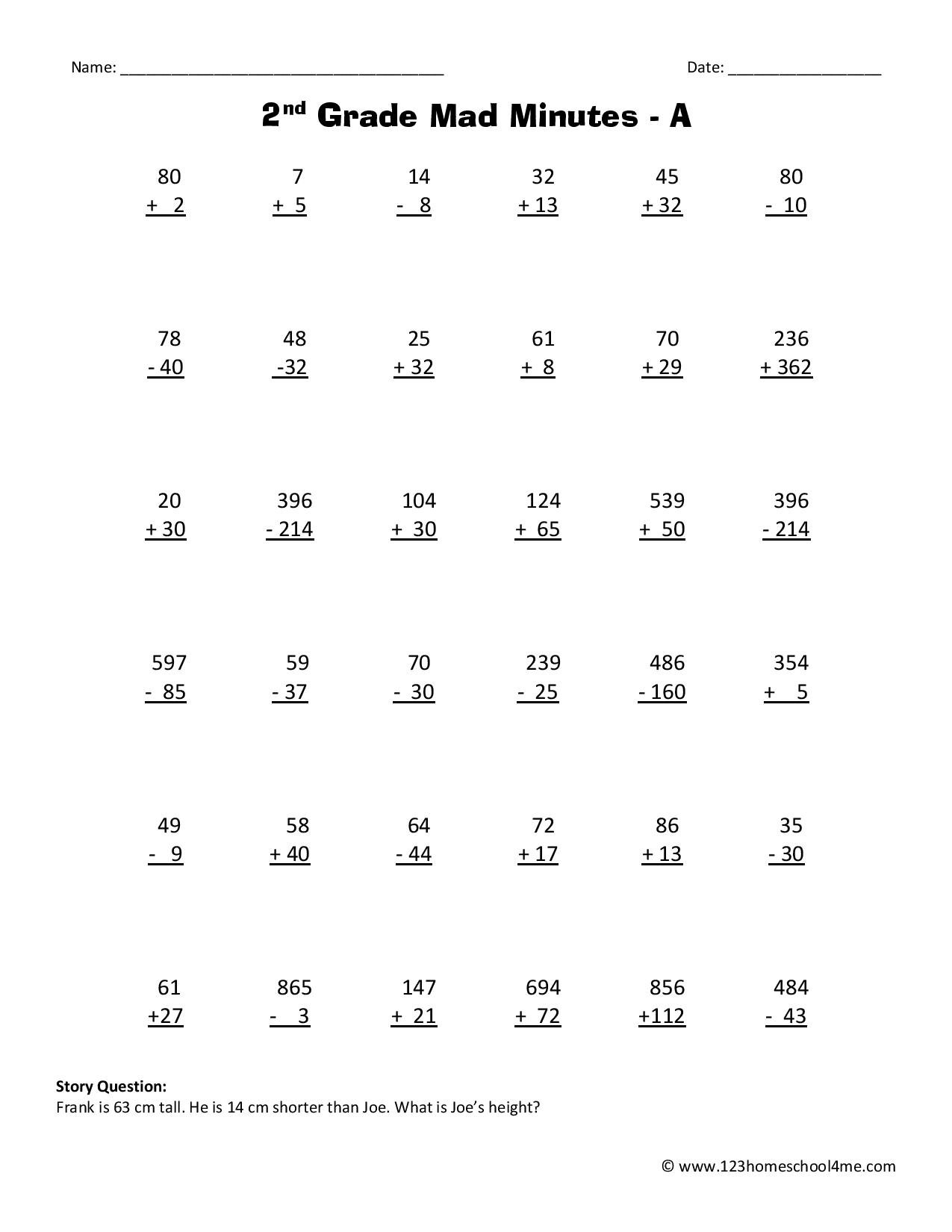Free Printable Second Grade Math Worksheets Free Printable Riset