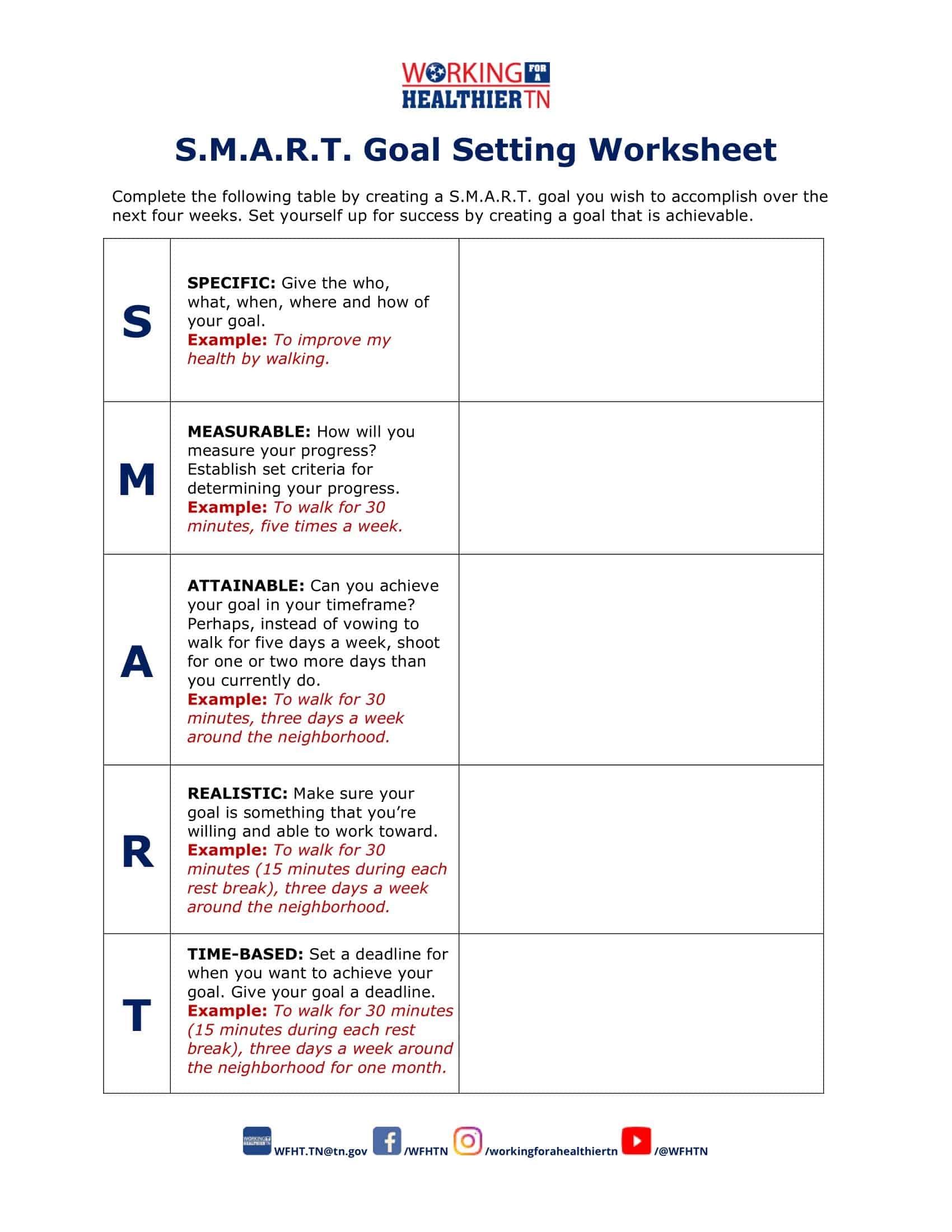 Free Printable Smart Goals Worksheet