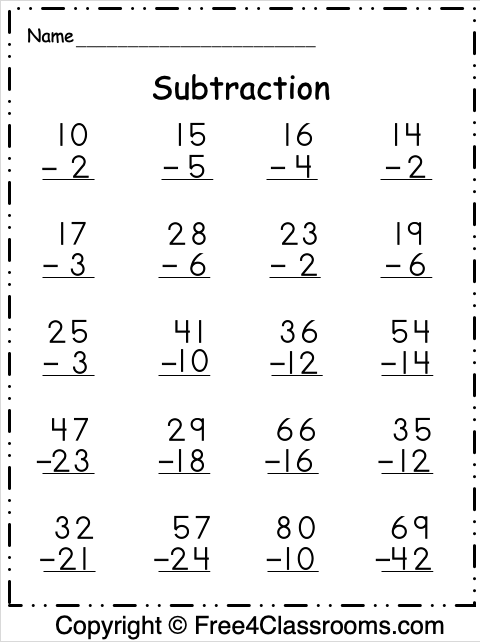 Free Printable Subtraction Worksheets Templates Printable