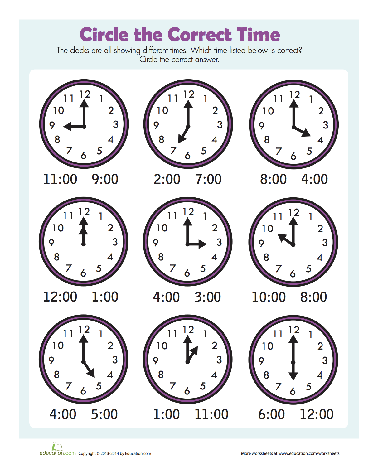 Free Printable Telling Time Worksheets