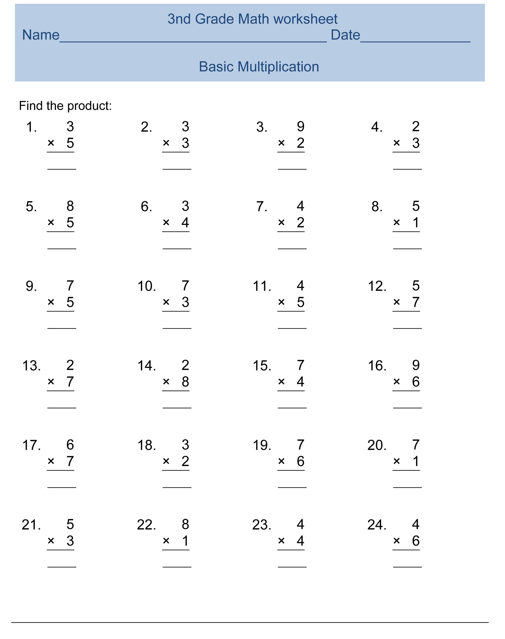 Free Printable Third Grade Math Worksheets