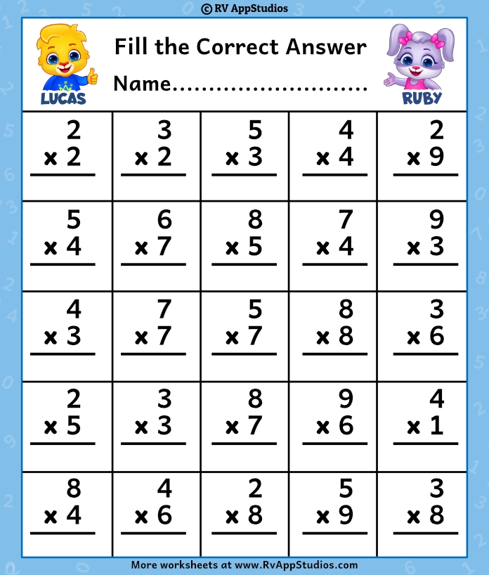 Free Printable Worksheets For Kids Multiplication Practice Worksheet 