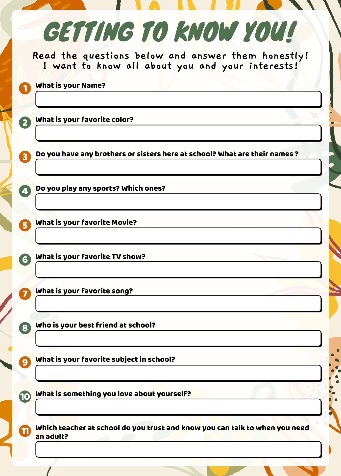 Getting To Know You Worksheet Esl