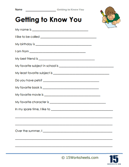 Getting To Know You Worksheets 15 Worksheets