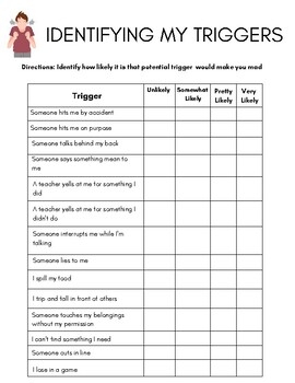 Identifying My Triggers By Rick 39 s Resources TPT