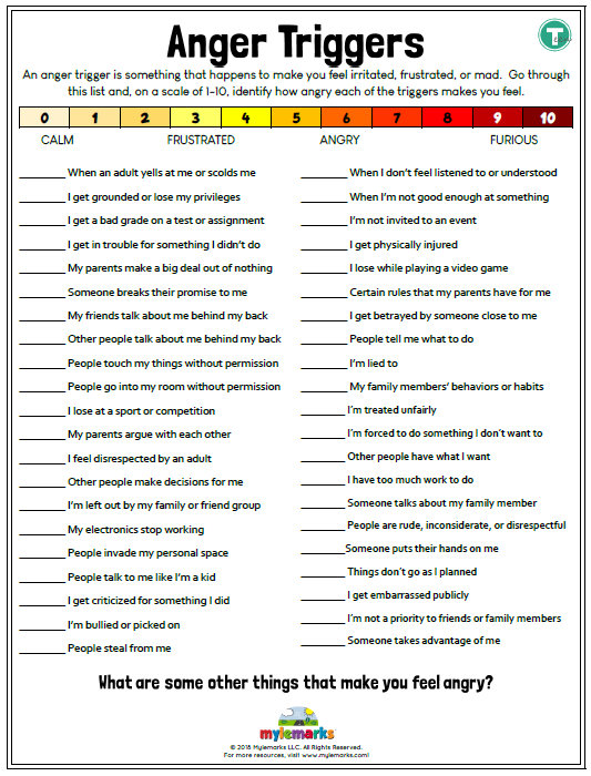 Identifying Triggers Worksheet For Adults