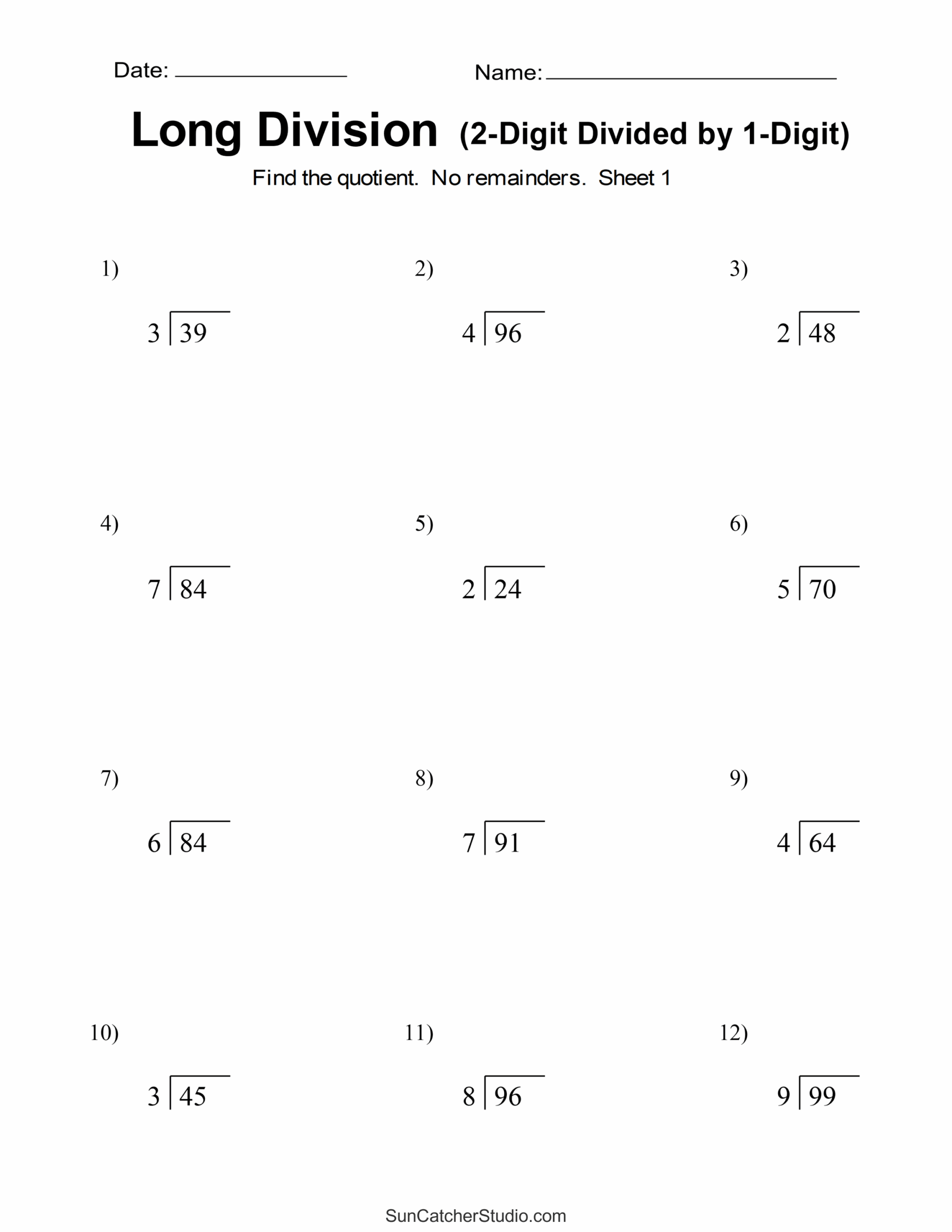 Long Division Worksheets Problems Free Printable Math Drills Free