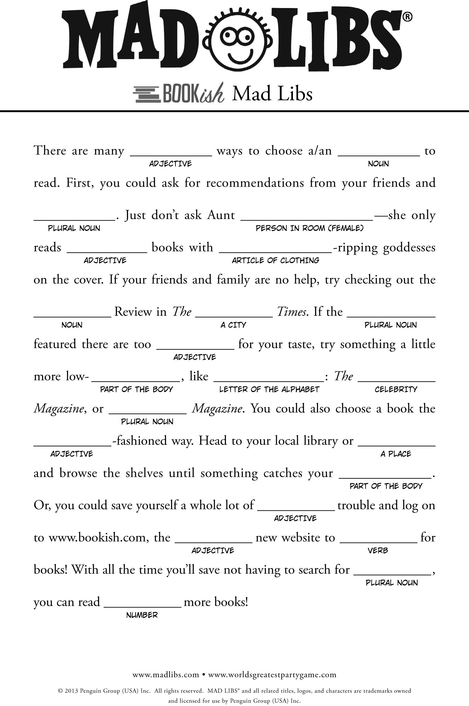 Mad Libs Printable Free Downloads Mad Libs Printable Free Downloads