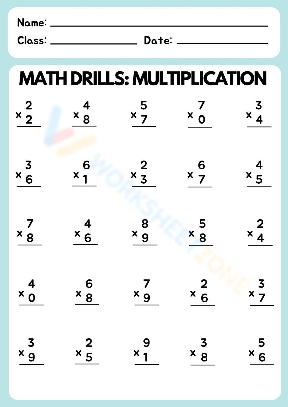 Math Drills Multiplication Worksheet Worksheet