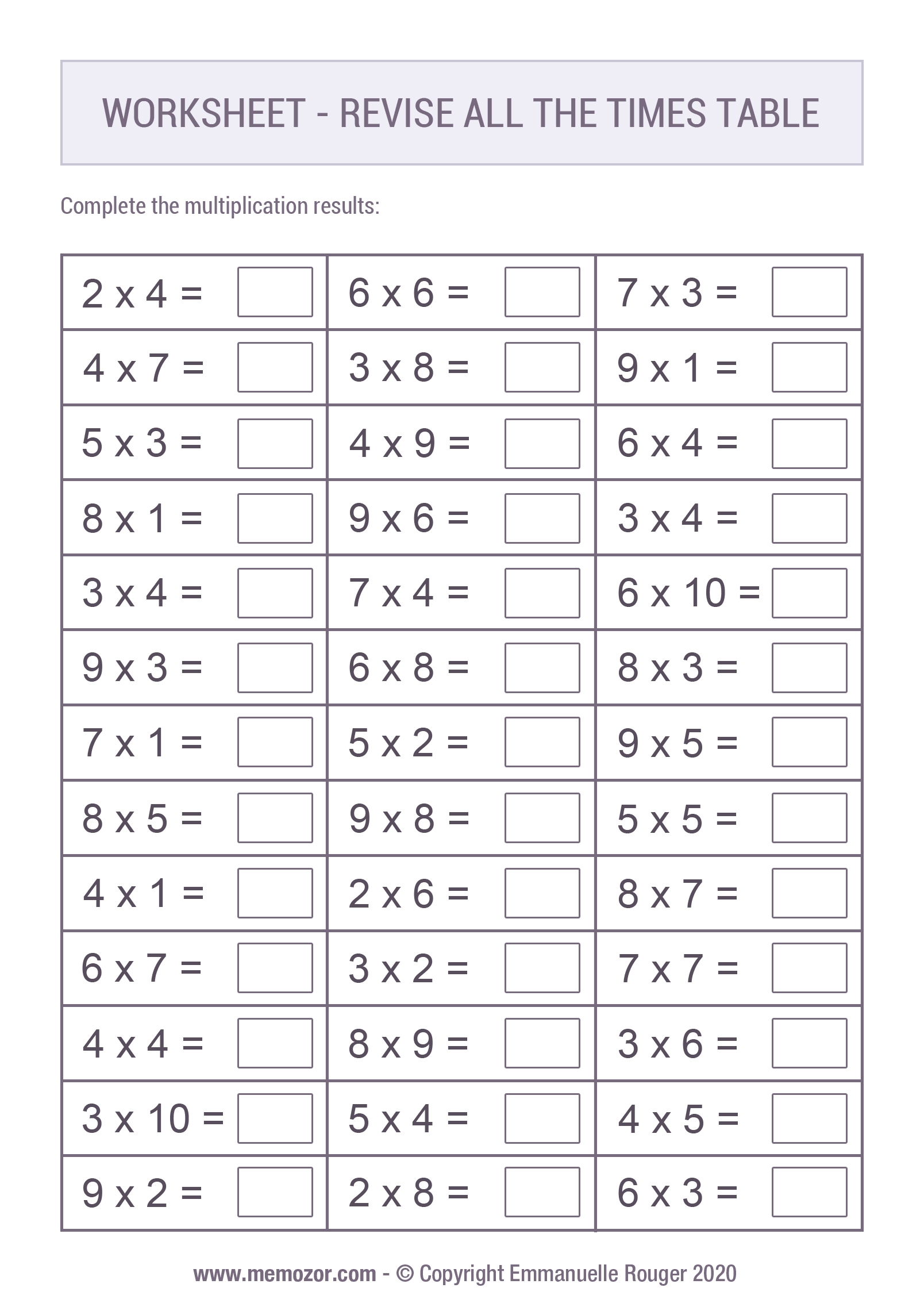 Multiplication Worksheets All Times Tables Epholf