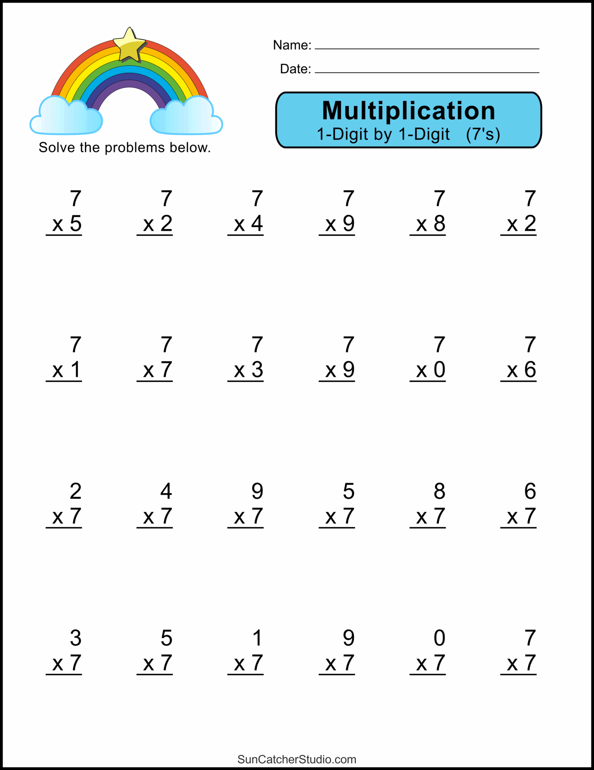Multiplication Worksheets One Digit Math Drills Free Printables
