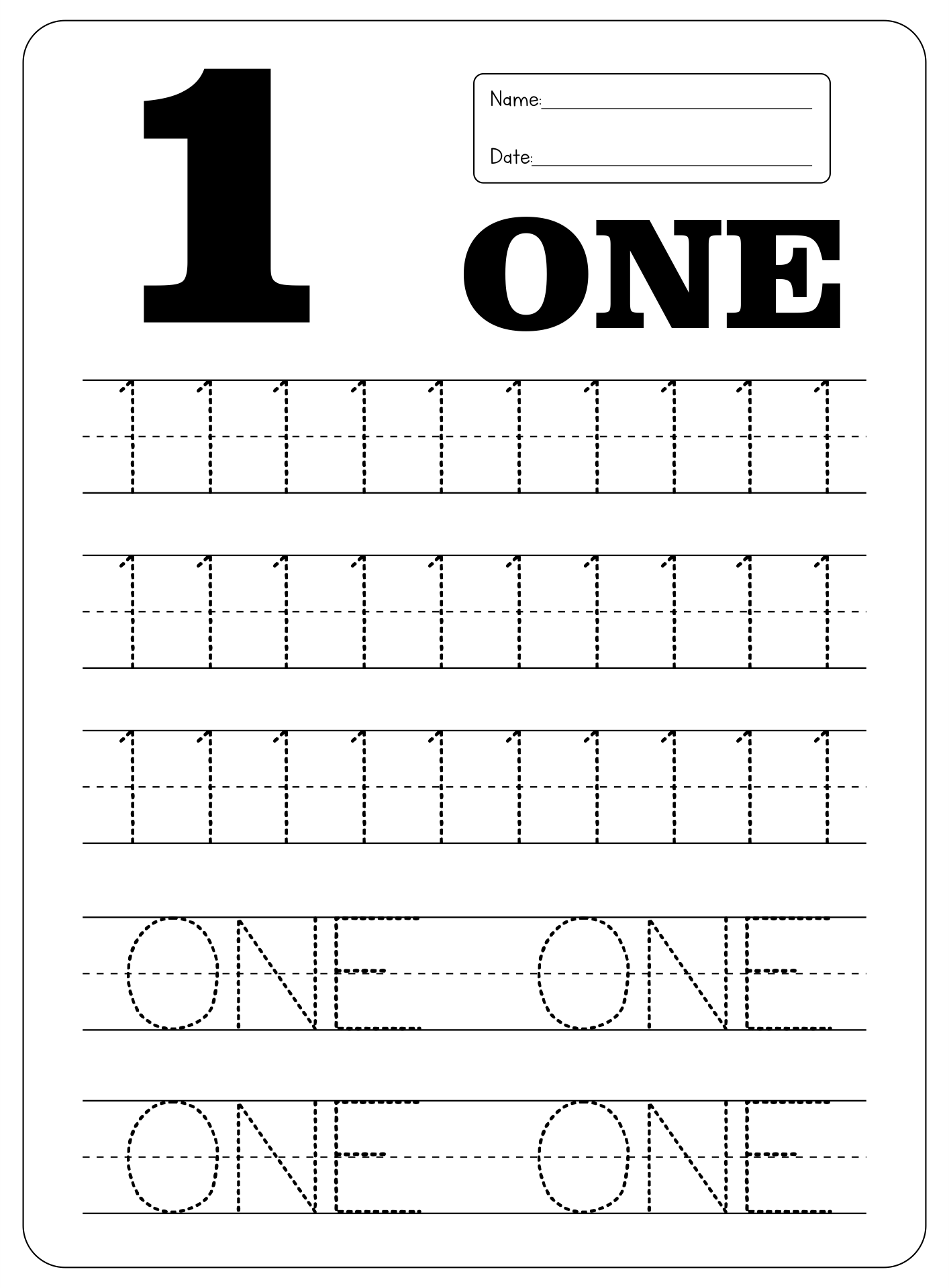 Number One Printable Worksheets