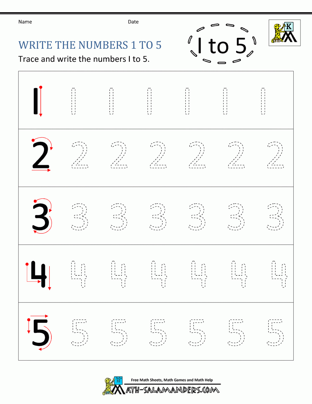 Numbers Writing Worksheets