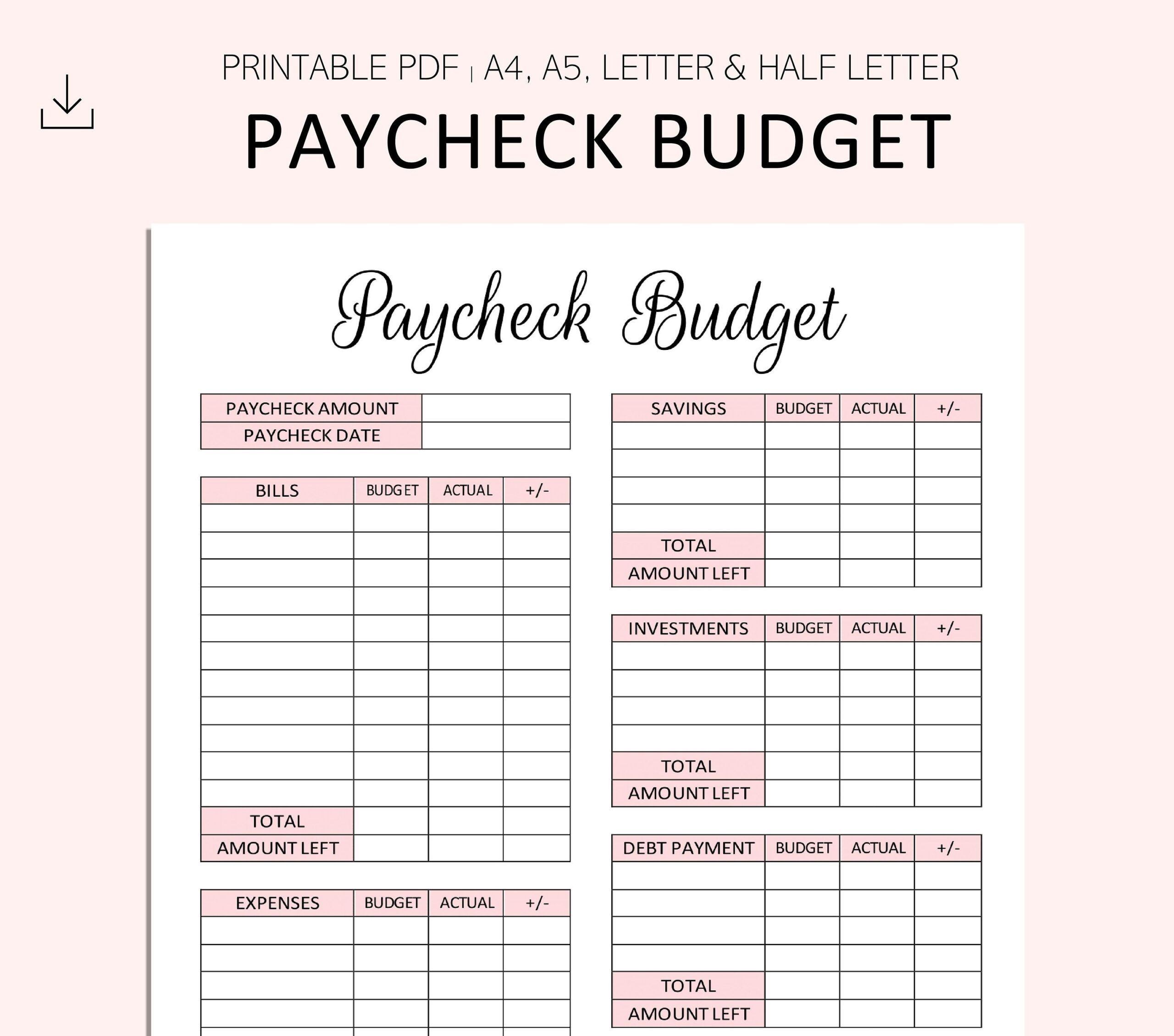 Pdf Free Printable Paycheck Budget Worksheets Printable Worksheets