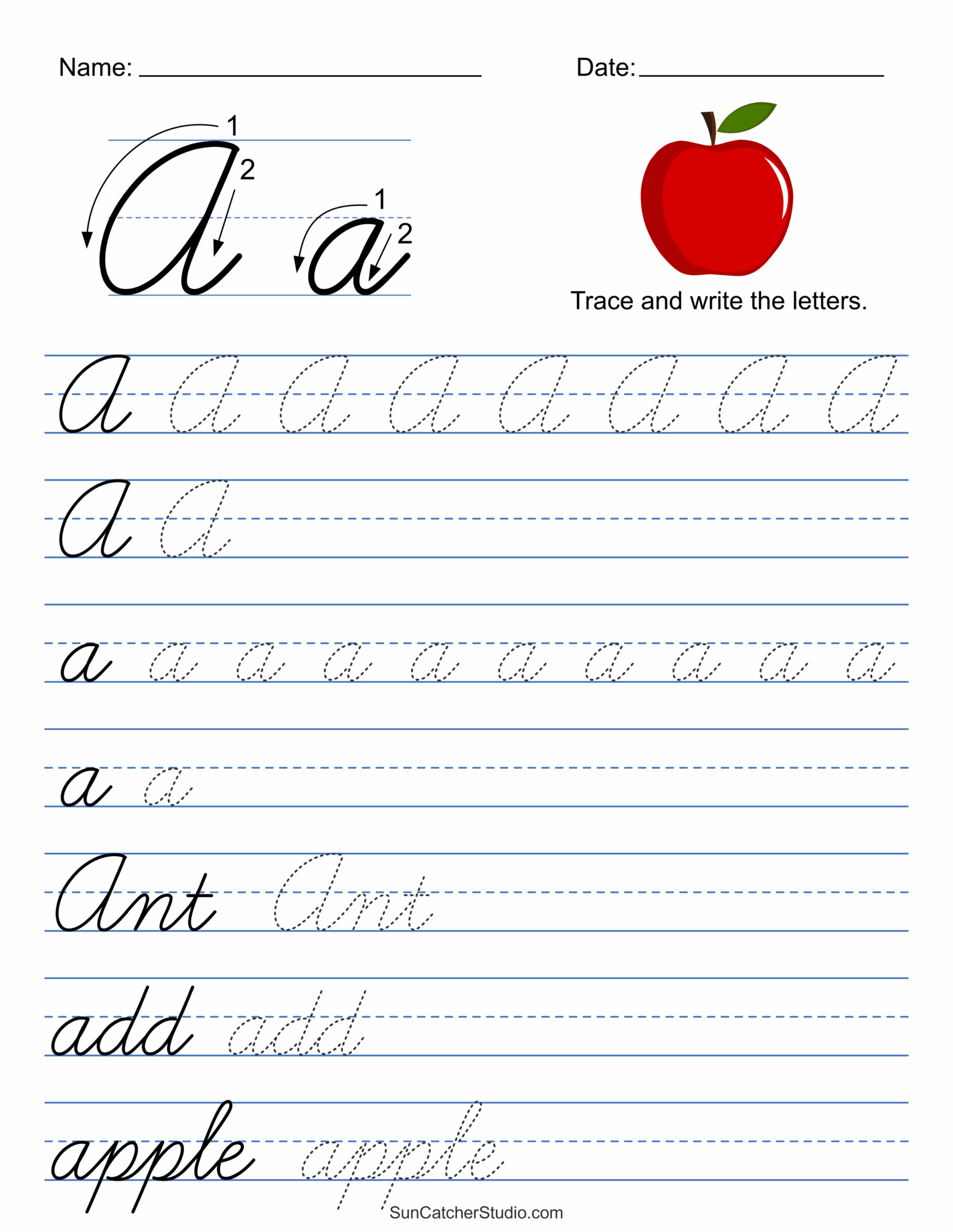 Printable Cursive Handwriting Worksheets Practice Letters Free 