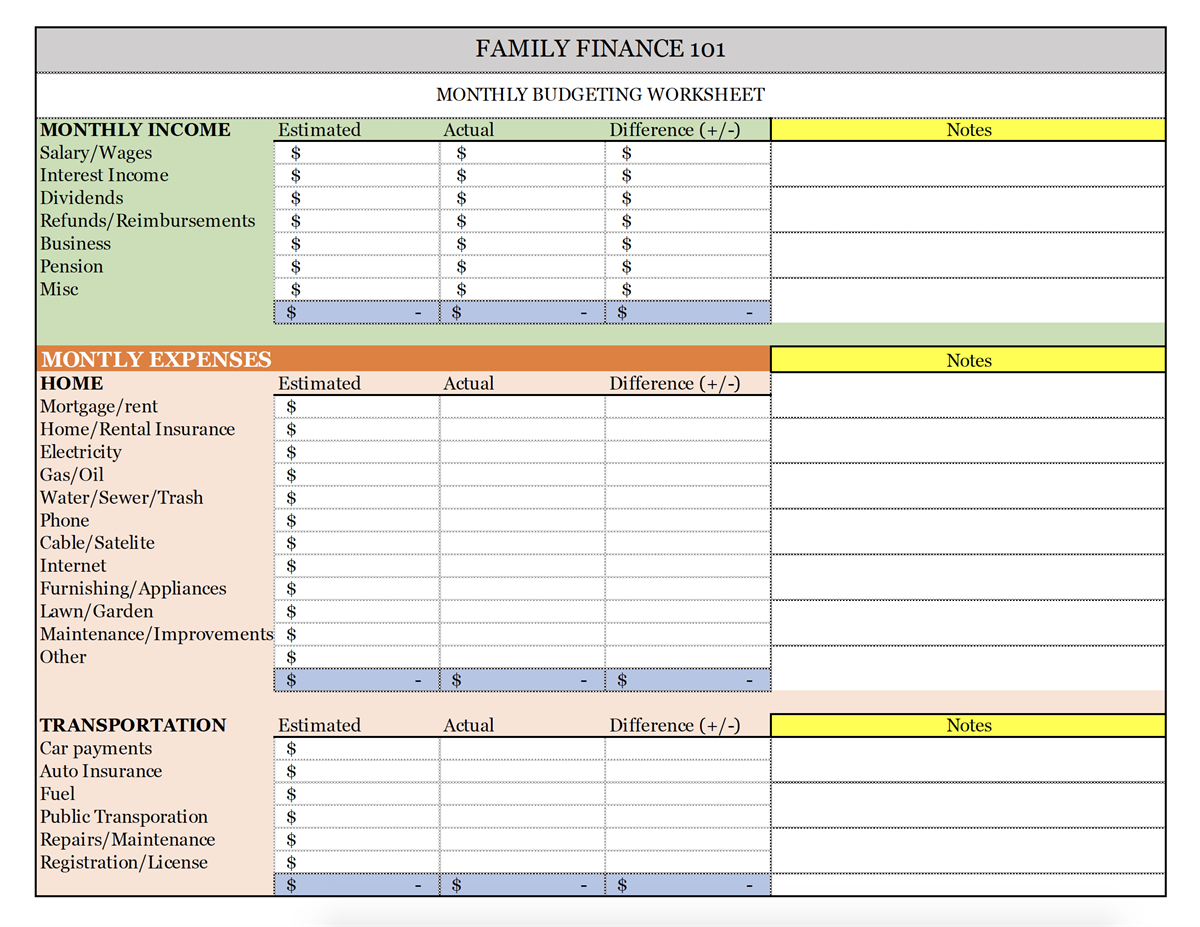 Printable Income And Expense Worksheet