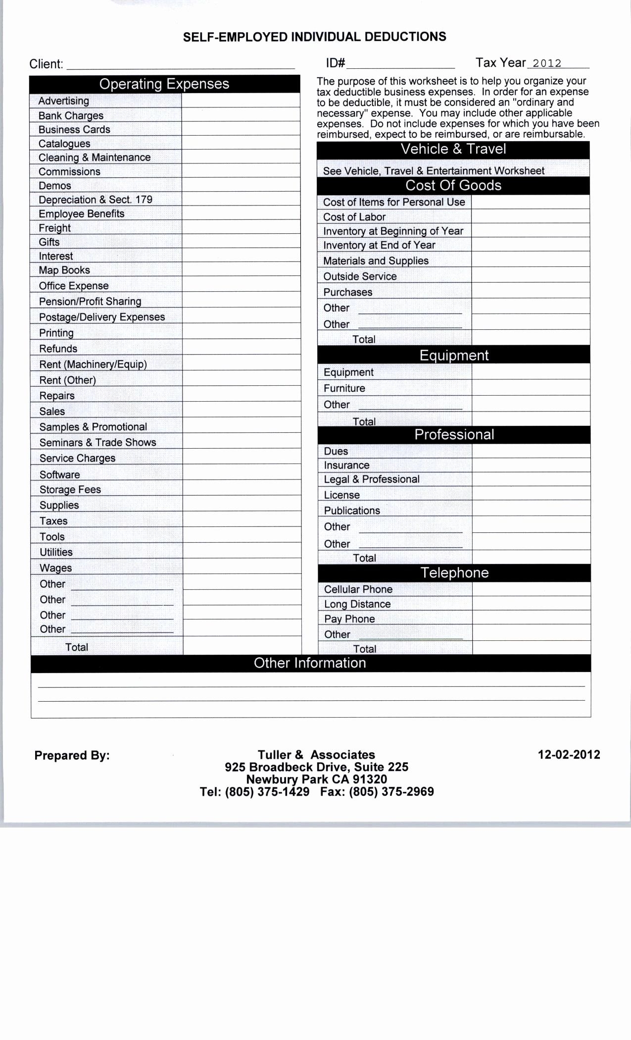 Printable Itemized Deductions Worksheet