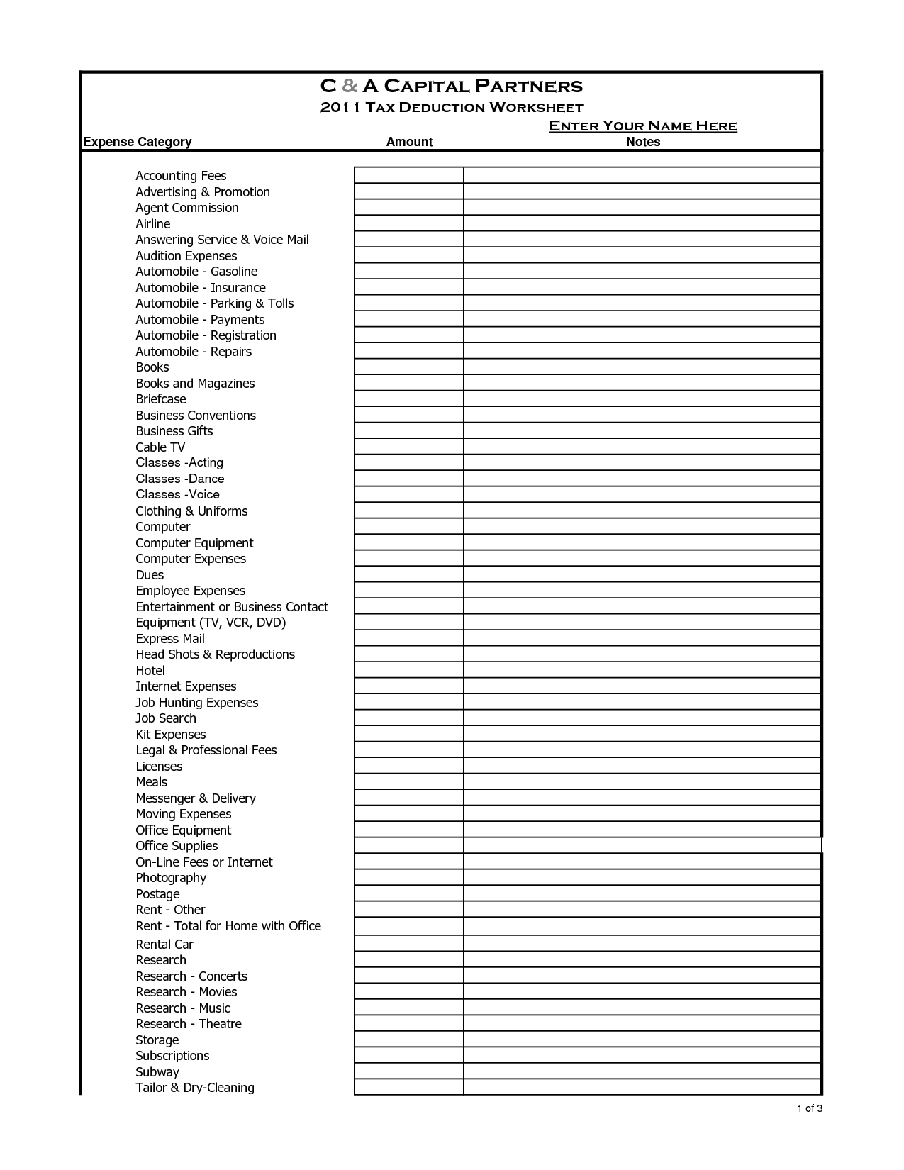Printable Itemized Deductions Worksheets Printable Worksheets